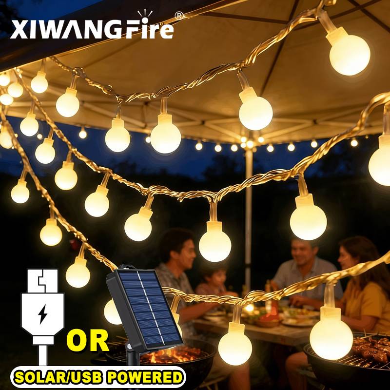 Outdoor Lighting Effects - 3-10M Solar-/USB-/Batterie-Lichterketten, Feenhafte Kugel-LED-Lichter, Wasserdicht für